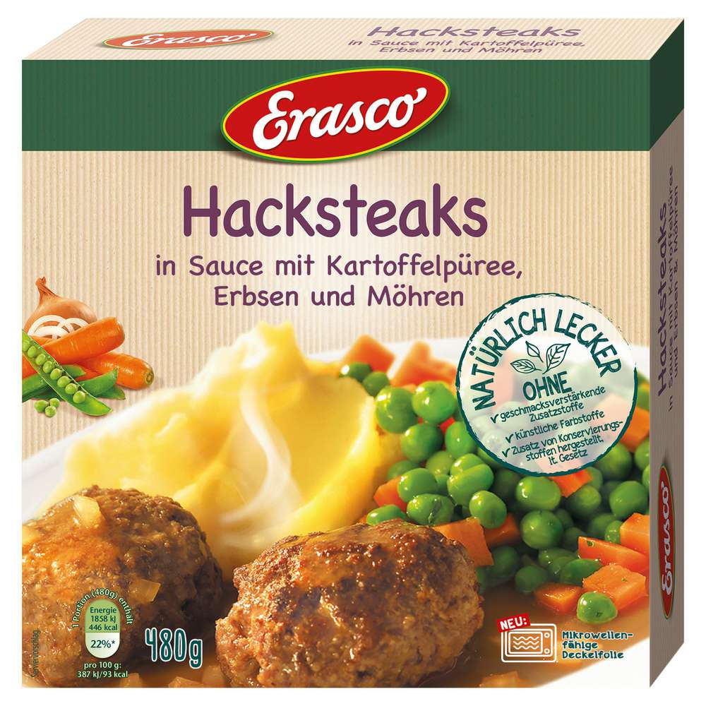 Link zu  Hacksteaks in Sauce mit Kartoffelpüree, Erbsen & Möhren