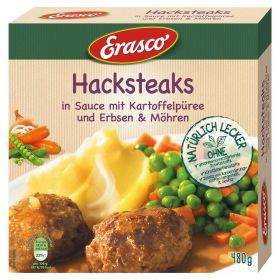 Link zu  Hacksteaks in Sauce mit Kartoffelpüree, Erbsen & Möhren