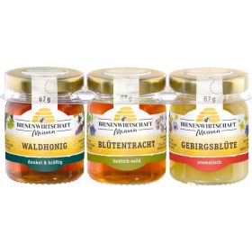 Link zu  Dreierlei Honig, Waldhonig/ Blütentracht/ Gebirgsblüte