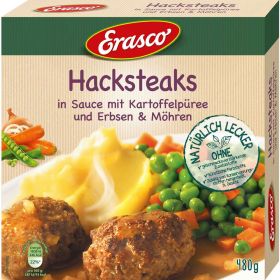 Link zu  Hacksteaks in Sauce mit Kartoffelpüree, Erbsen & Möhren