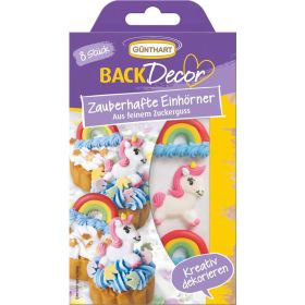 Link zu  Kuchen Deko Zucker-Einhörner und Regenbögen