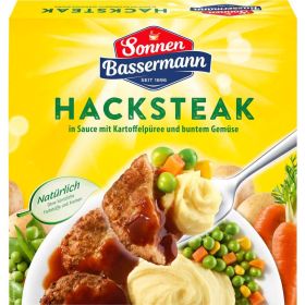 Link zu  Hacksteak in Sauce mit Kartoffelpüree und buntem Gemüse