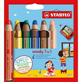 Link zu  Buntstift, Wasserfarbe & Wachsmalkreide, woody 3 in 1, 6er Pack mit Spitzer